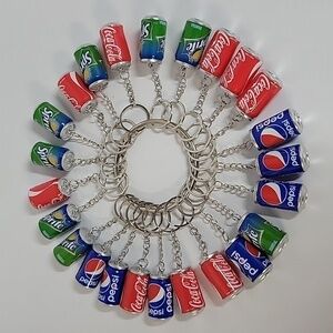 Lot of (24) Mini Soda Can Keychains